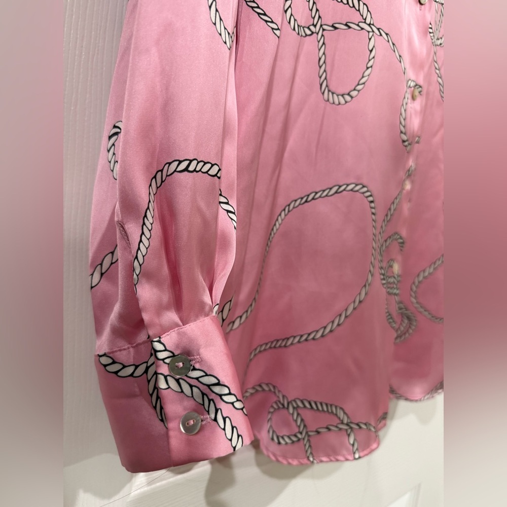 Zara Pink Rope Pattern Satin Shirt - Picture 4 of 11
